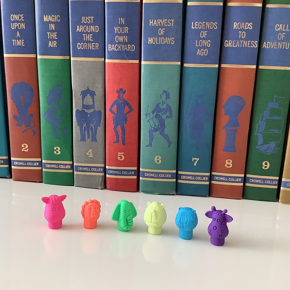 NWOT Novelty Eraser Caps for Pencils Animals Colorful Bright Neon Set of 6